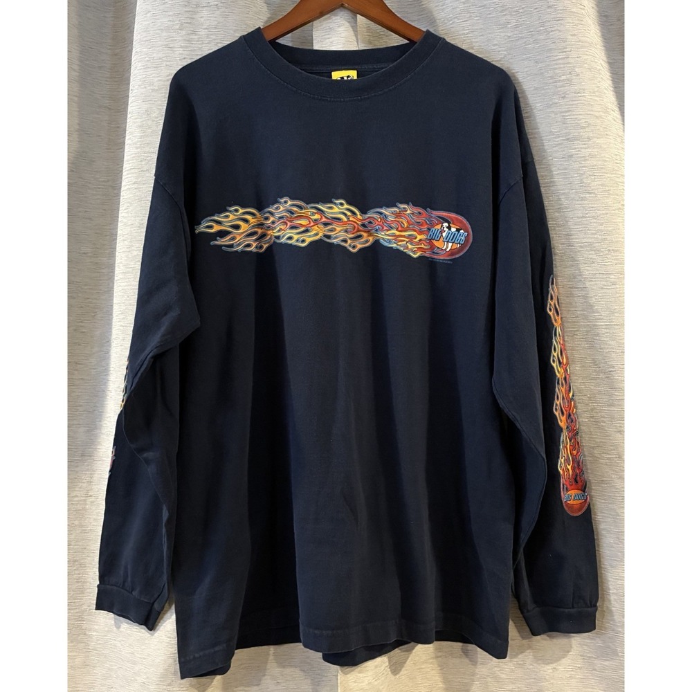 Vintage Big Dogs Sweatshirt Mens XL Flame Graphic Long Sleeve Blue 2001 00s Y2K